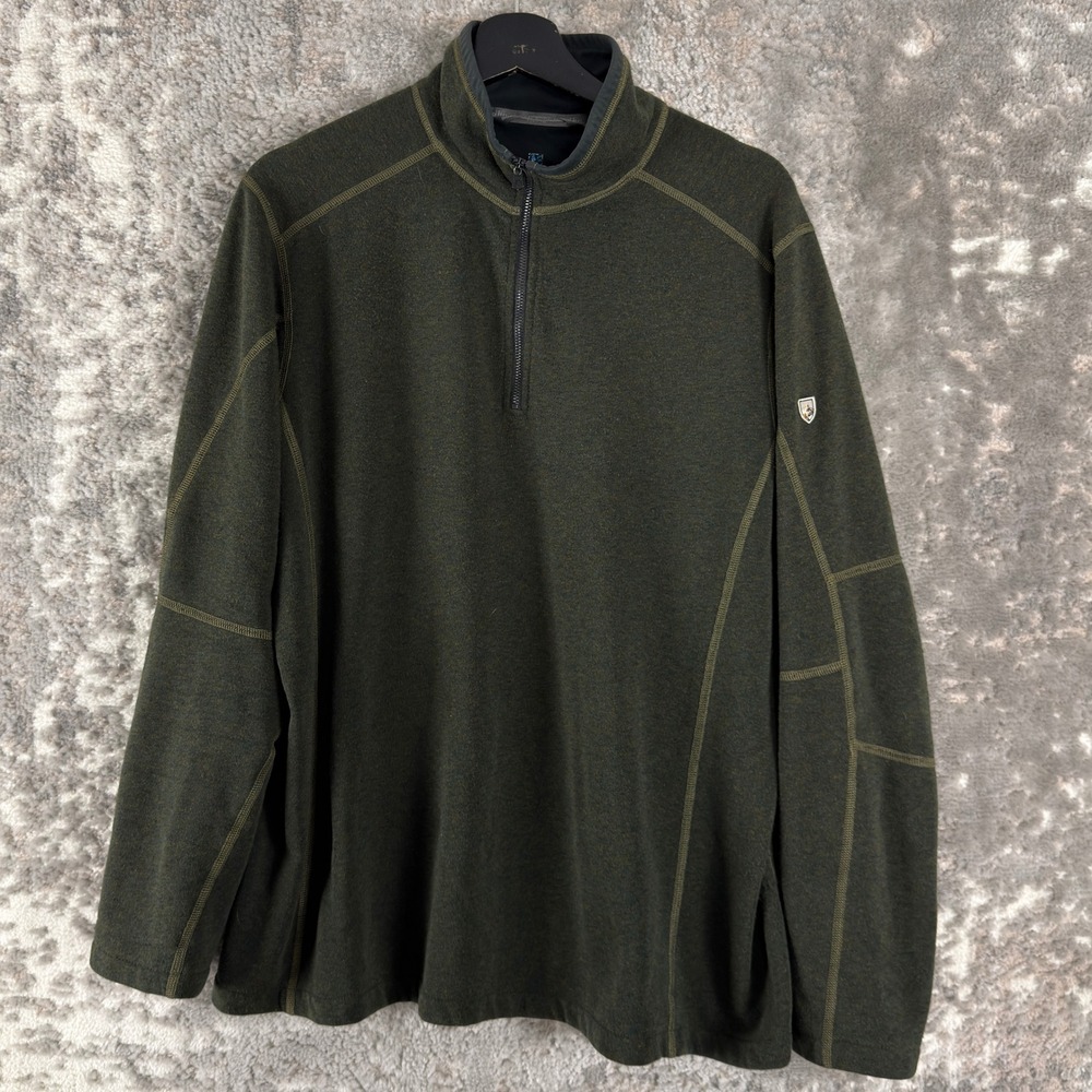 KUHL Size Large Quarter Zip Pullover Sweater Green Long Sleeve Mens